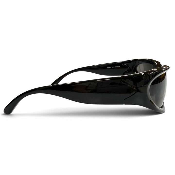 極美品▼BALENCIAGA バレンシアガ BB0157S SWIFT OVAL 現行品 オーバル アイウェア サングラス ブラック 65□17-125 度なし メンズ 箱付