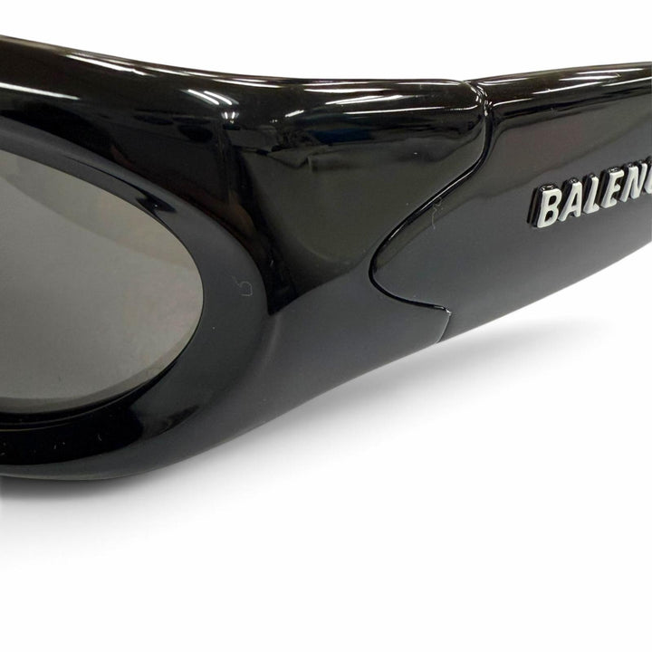 極美品▼BALENCIAGA バレンシアガ BB0157S SWIFT OVAL 現行品 オーバル アイウェア サングラス ブラック 65□17-125 度なし メンズ 箱付