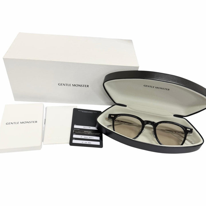 美品□GENTLE MONSTER ジェントルモンスター ROB ウェリントン 2025年6月購入 サングラス ブラック シルバー 47□22-149 メンズ 箱付き