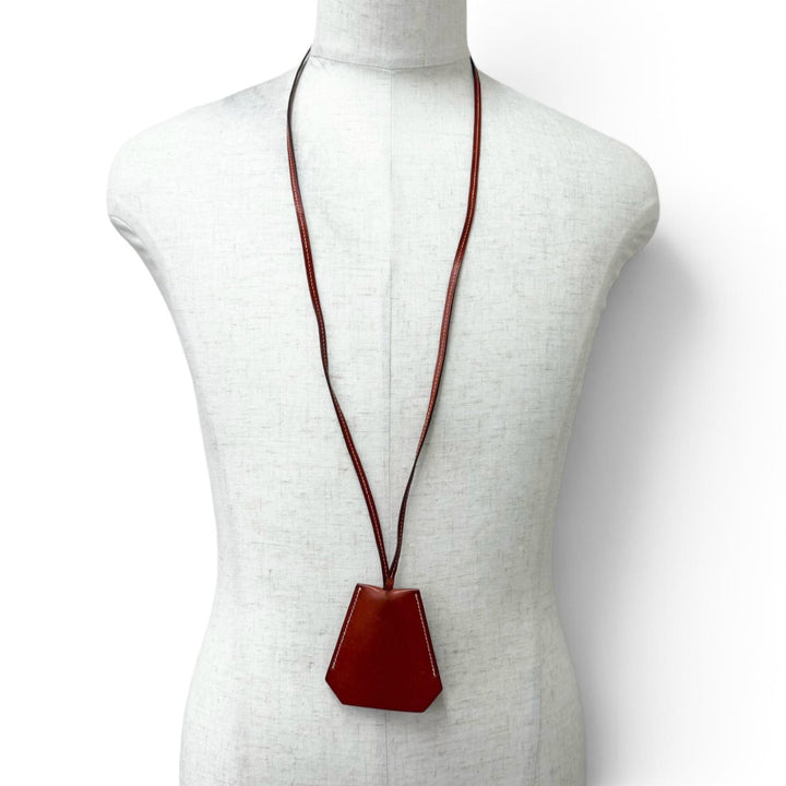 美品□HERMES エルメス マルジェラ期 クロシェット キーリング レザーネックレス ブラウン(レッド寄り) □C刻印入り フランス製 メンズ