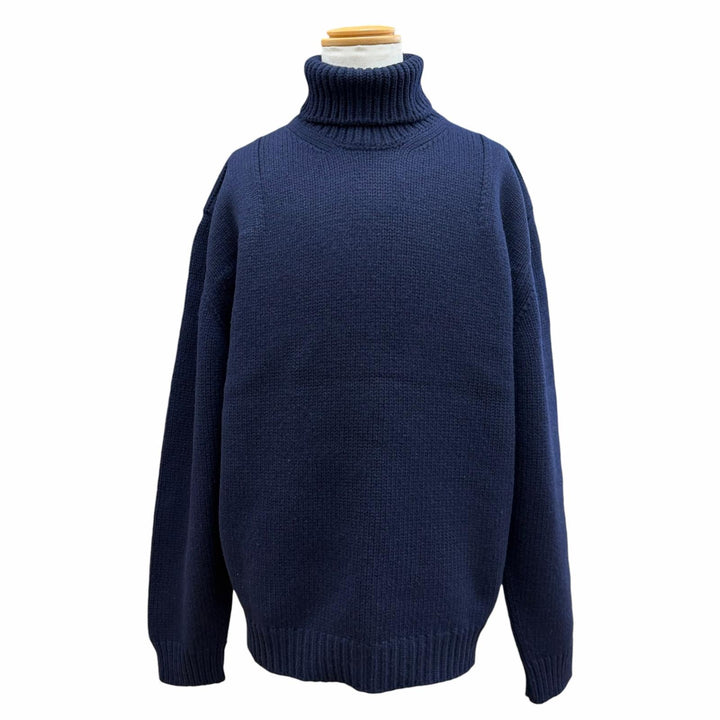 美品▼PRADA プラダ 2022年製 UMR526 バージンウール100% シェットランド タートルネック ニットセーター ネイビー IT 52 正規品 メンズ