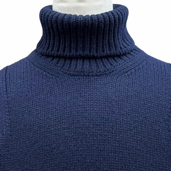 美品▼PRADA プラダ 2022年製 UMR526 バージンウール100% シェットランド タートルネック ニットセーター ネイビー IT 52 正規品 メンズ