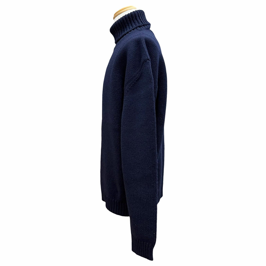 美品▼PRADA プラダ 2022年製 UMR526 バージンウール100% シェットランド タートルネック ニットセーター ネイビー IT 52 正規品 メンズ