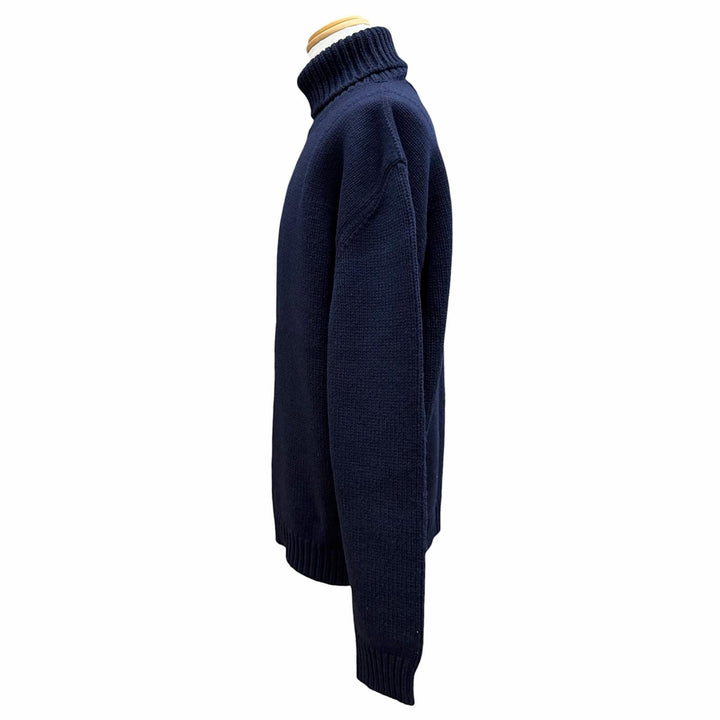 美品▼PRADA プラダ 2022年製 UMR526 バージンウール100% シェットランド タートルネック ニットセーター ネイビー IT 52 正規品 メンズ