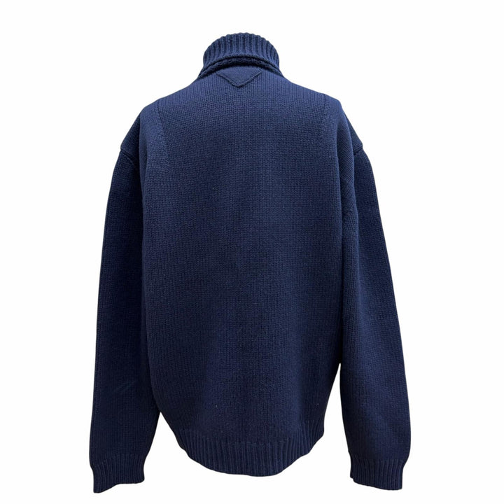美品▼PRADA プラダ 2022年製 UMR526 バージンウール100% シェットランド タートルネック ニットセーター ネイビー IT 52 正規品 メンズ