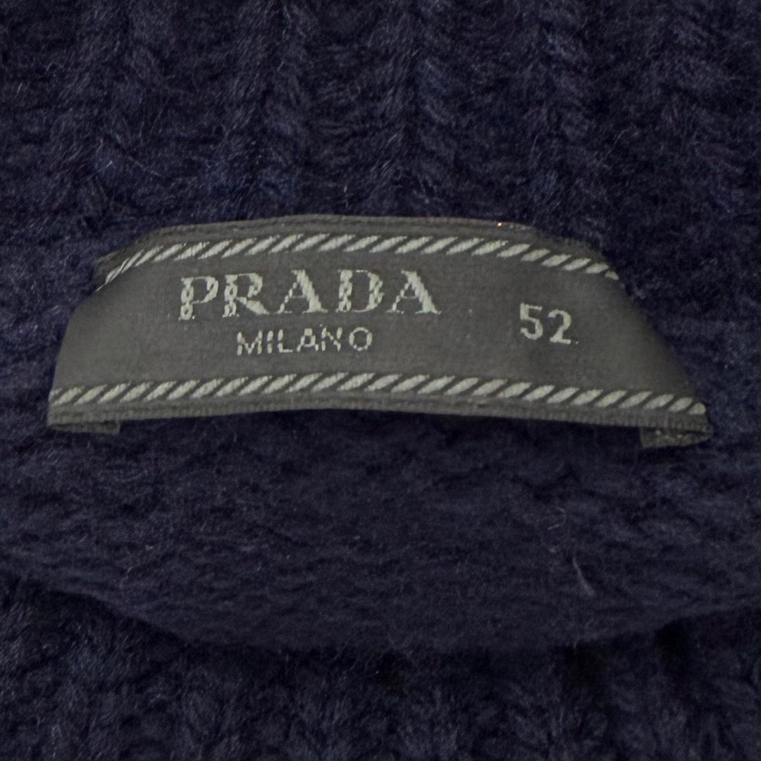 美品▼PRADA プラダ 2022年製 UMR526 バージンウール100% シェットランド タートルネック ニットセーター ネイビー IT 52 正規品 メンズ