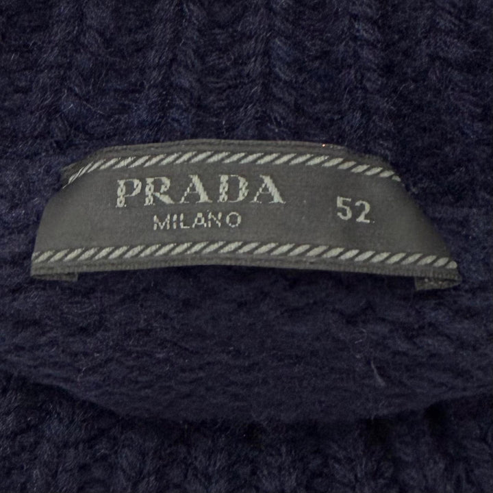 美品▼PRADA プラダ 2022年製 UMR526 バージンウール100% シェットランド タートルネック ニットセーター ネイビー IT 52 正規品 メンズ