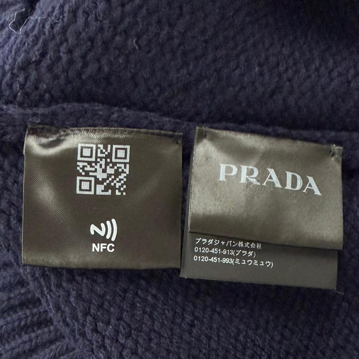 美品▼PRADA プラダ 2022年製 UMR526 バージンウール100% シェットランド タートルネック ニットセーター ネイビー IT 52 正規品 メンズ