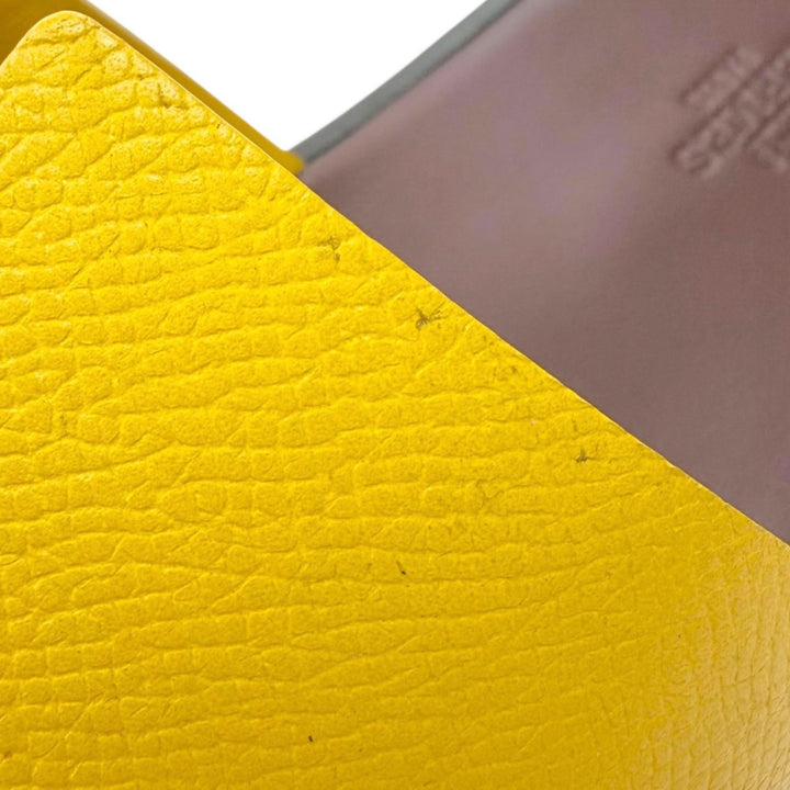 美品▼HERMES エルメス 221824 イズミール レザー Hロゴ スリッパ スライドサンダル イエロー ボルドー 43 伊製 メンズ 箱・保存袋付き