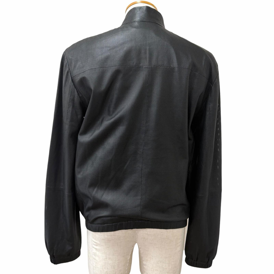 極美品□EMPORIO ARMANI エンポリオ アルマーニ 2022年製 黒タグ スタンドカラー ラムレザージャケット ブラック 48 インド製 正規品