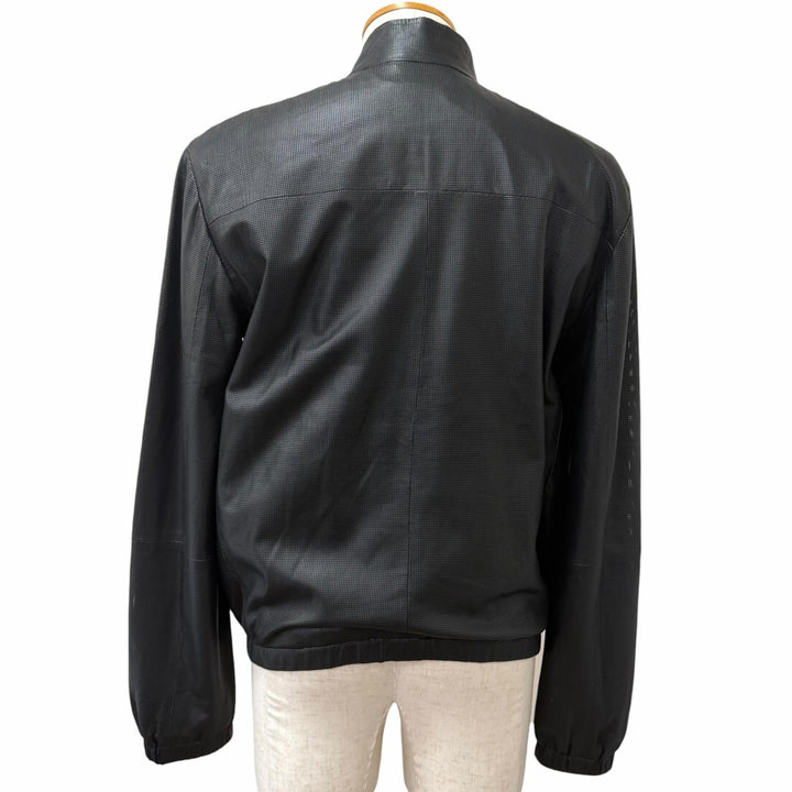極美品□EMPORIO ARMANI エンポリオ アルマーニ 2022年製 黒タグ スタンドカラー ラムレザージャケット ブラック 48 インド製 正規品