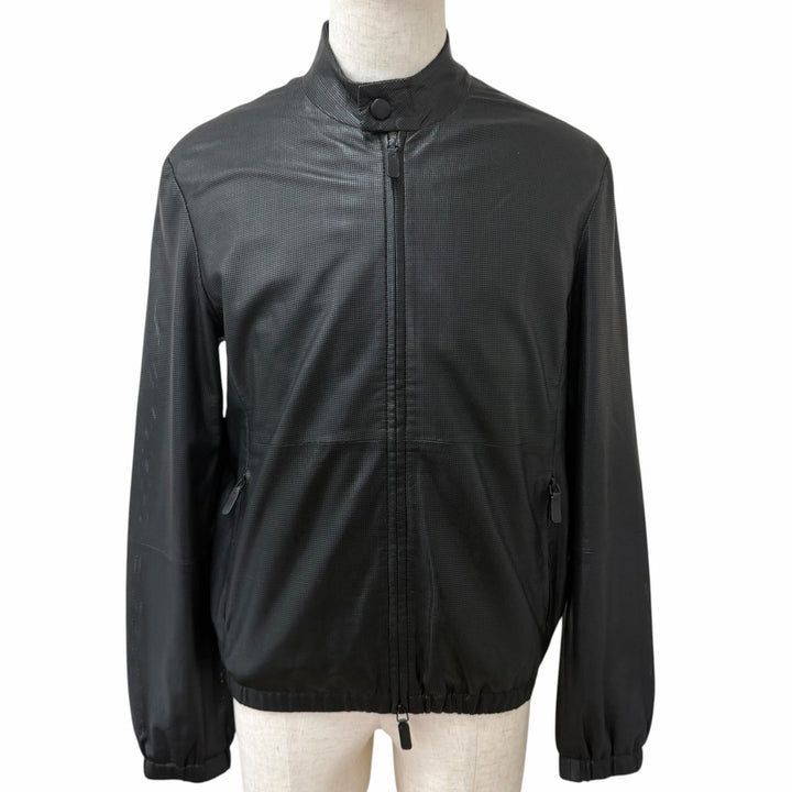 極美品□EMPORIO ARMANI エンポリオ アルマーニ 2022年製 黒タグ スタンドカラー ラムレザージャケット ブラック 48 インド製 正規品