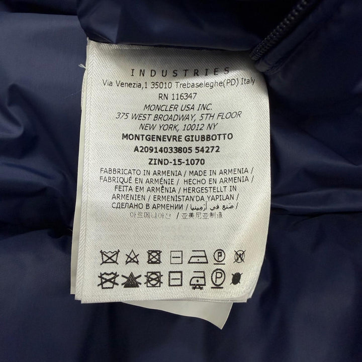 美品□MONCLER モンクレール MONTGENEVRE GIUBBOTTO ウール100％ ロゴワッペン フーデッド ダウンジャケット ネイビー 0 正規品 メンズ