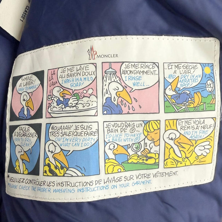 美品□MONCLER モンクレール MONTGENEVRE GIUBBOTTO ウール100％ ロゴワッペン フーデッド ダウンジャケット ネイビー 0 正規品 メンズ