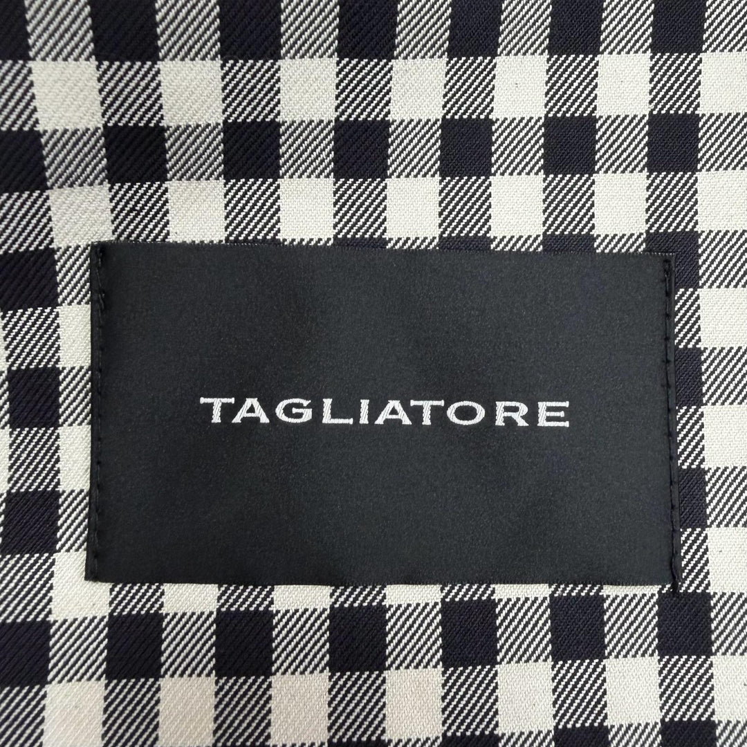 極美品□TAGLIATORE タリアトーレ SALOMON ギンガムチェック ベルテッド ステンカラーコート ホワイト ブラック IT 48 イタリア製 メンズ