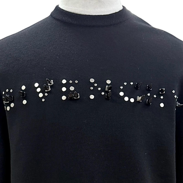極美品▼GIVENCHY ジバンシィ BM90GX4Y54 ウール100% スタッズロゴ クルーネック ニット セーター ブラック S フランス製 正規品 メンズ