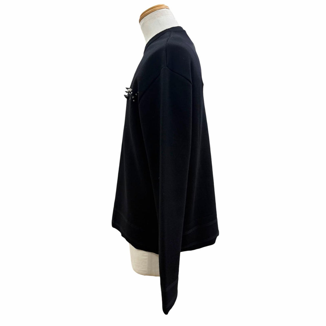 極美品▼GIVENCHY ジバンシィ BM90GX4Y54 ウール100% スタッズロゴ クルーネック ニット セーター ブラック S フランス製 正規品 メンズ