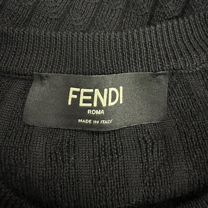 極美品□FENDI フェンディ 2022年製 FZX077 FFロゴ金具 ケーブル編み ロングスリーブニット セーター ブラック IT 44 イタリア製 正規品