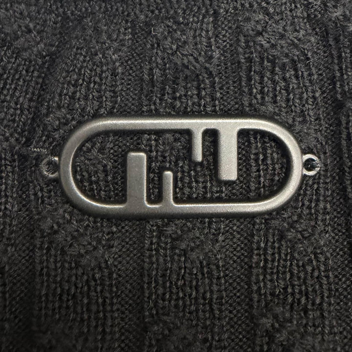 極美品□FENDI フェンディ 2022年製 FZX077 FFロゴ金具 ケーブル編み ロングスリーブニット セーター ブラック IT 44 イタリア製 正規品