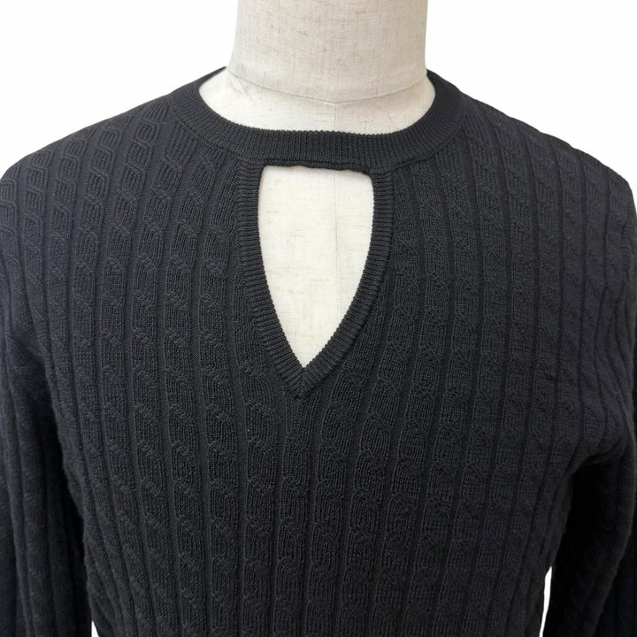 極美品□FENDI フェンディ 2022年製 FZX077 FFロゴ金具 ケーブル編み ロングスリーブニット セーター ブラック IT 44 イタリア製 正規品