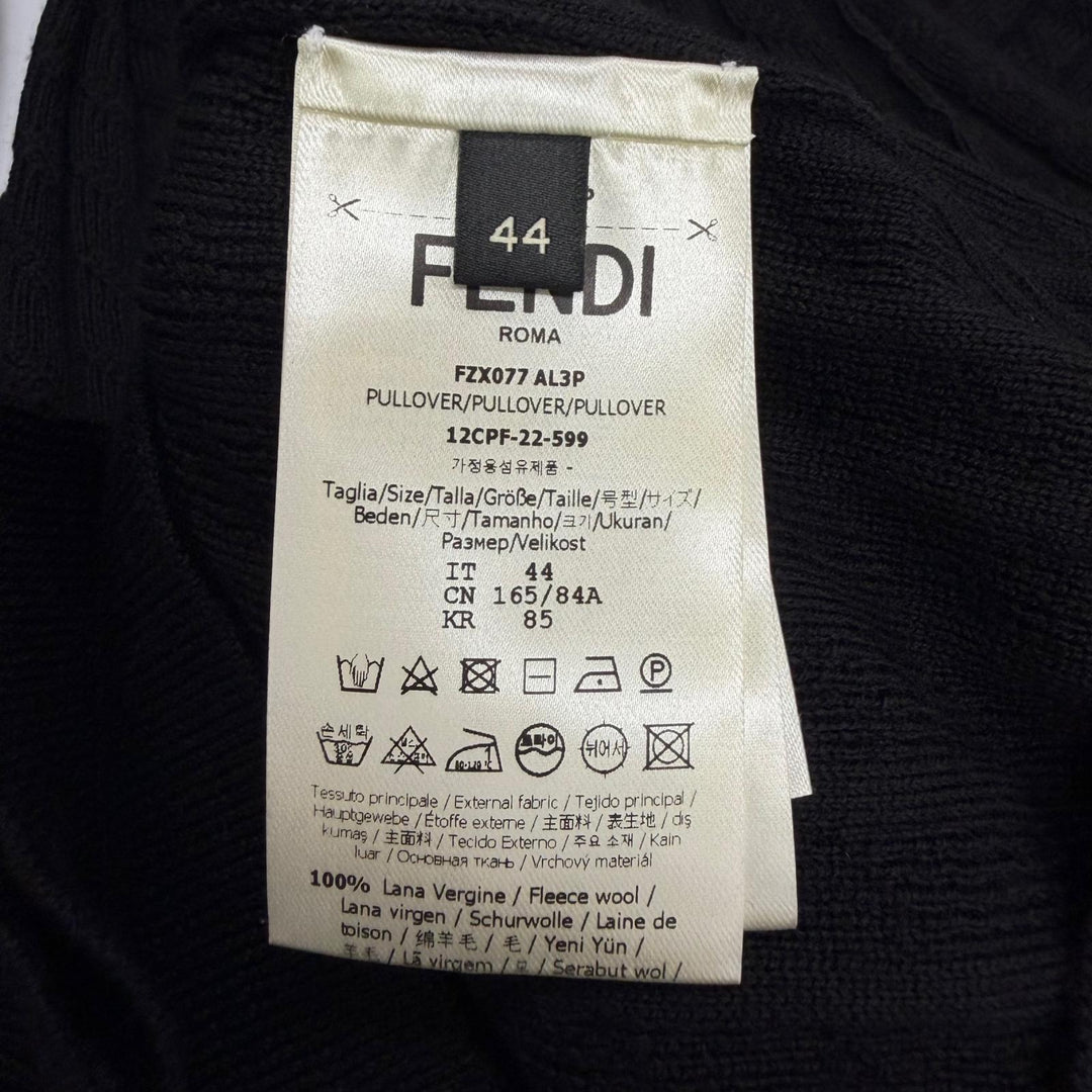 極美品□FENDI フェンディ 2022年製 FZX077 FFロゴ金具 ケーブル編み ロングスリーブニット セーター ブラック IT 44 イタリア製 正規品