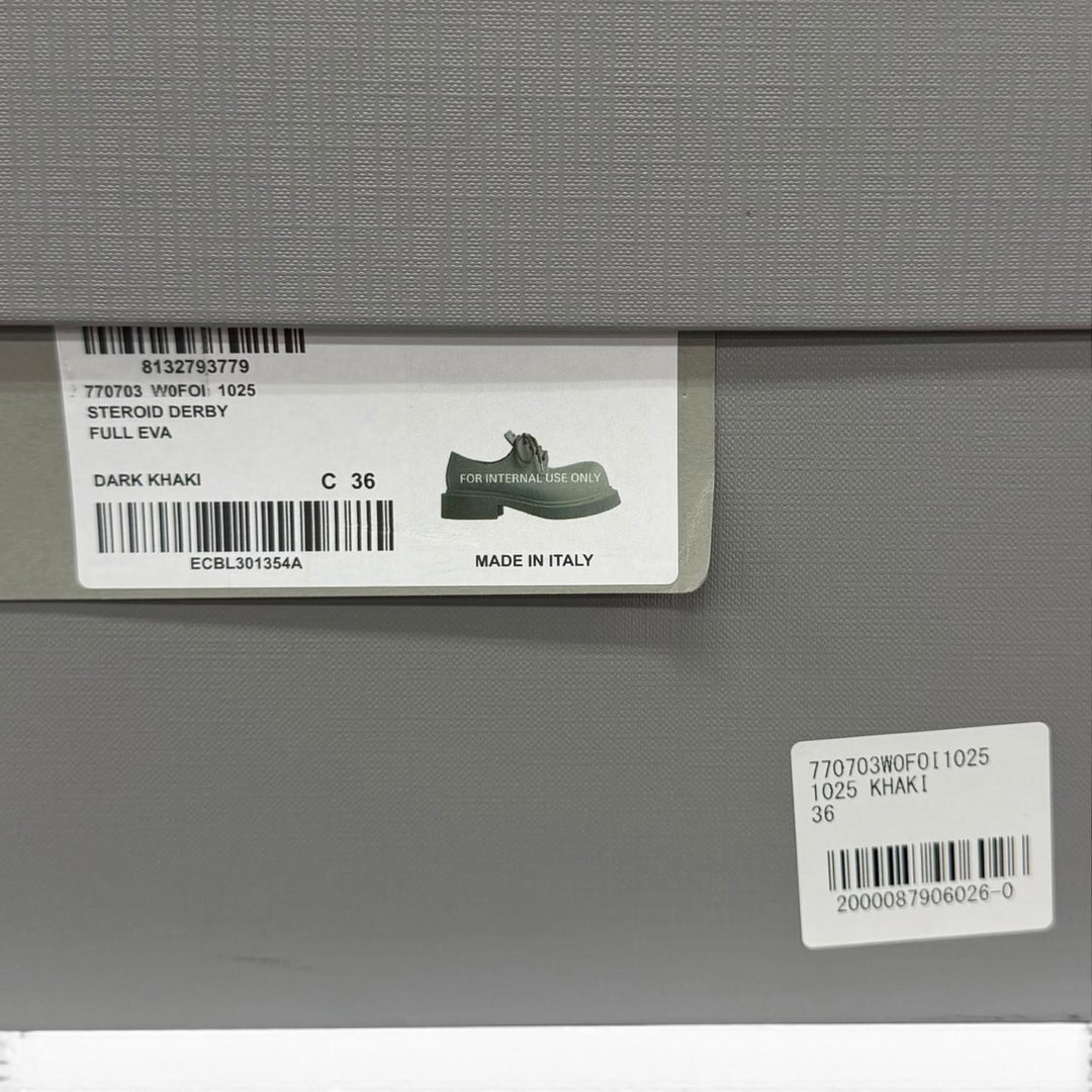 未使用品★BALENCIAGA バレンシアガ 770703 STEROID DERBY ラバー ダークカーキ レースアップ ローカットシューズ IT 36 箱・保存袋付き