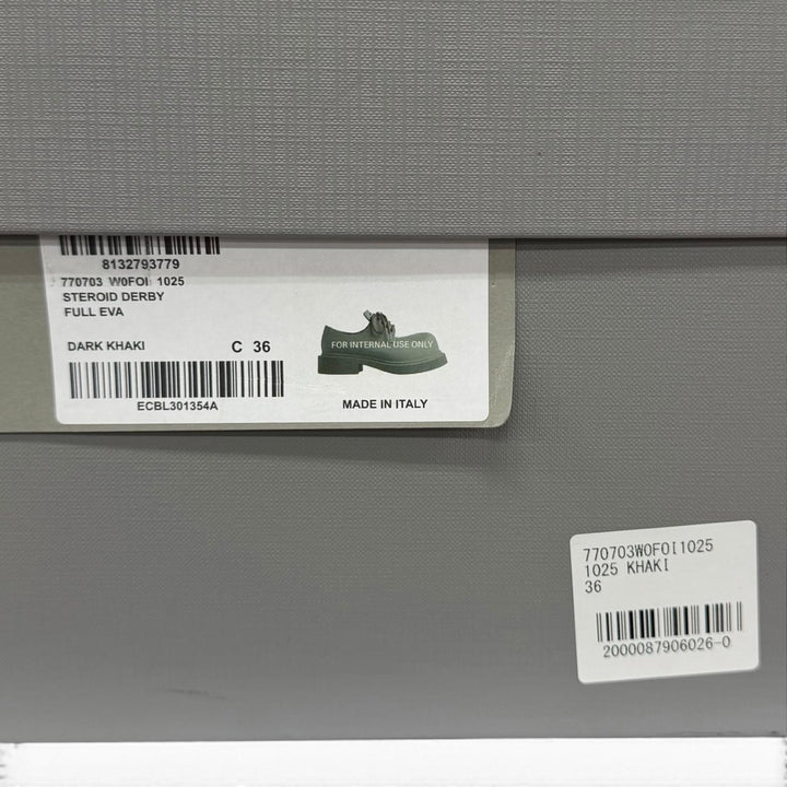 未使用品★BALENCIAGA バレンシアガ 770703 STEROID DERBY ラバー ダークカーキ レースアップ ローカットシューズ IT 36 箱・保存袋付き