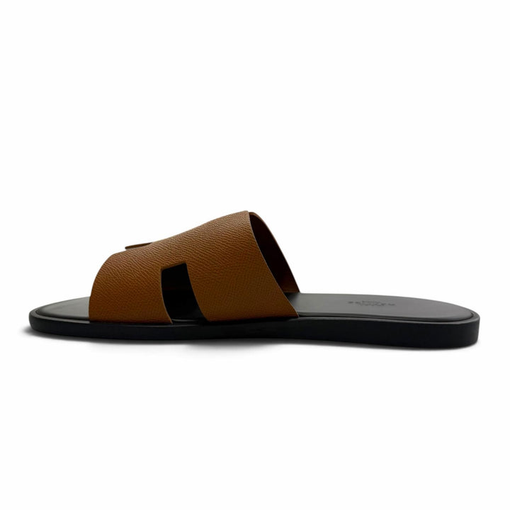 未使用品▼HERMES エルメス イズミール ヴォーエプソン レザー ヘリテージ スライドサンダル ゴールド IT 42 伊製 メンズ 箱・保存袋付き