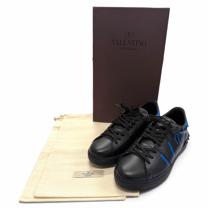 極美品▼Valentino Garavani ヴァレンティノガラヴァーニ レザー レースアップ ローカットスニーカー ブラック ブルー IT 40 伊製 箱付き