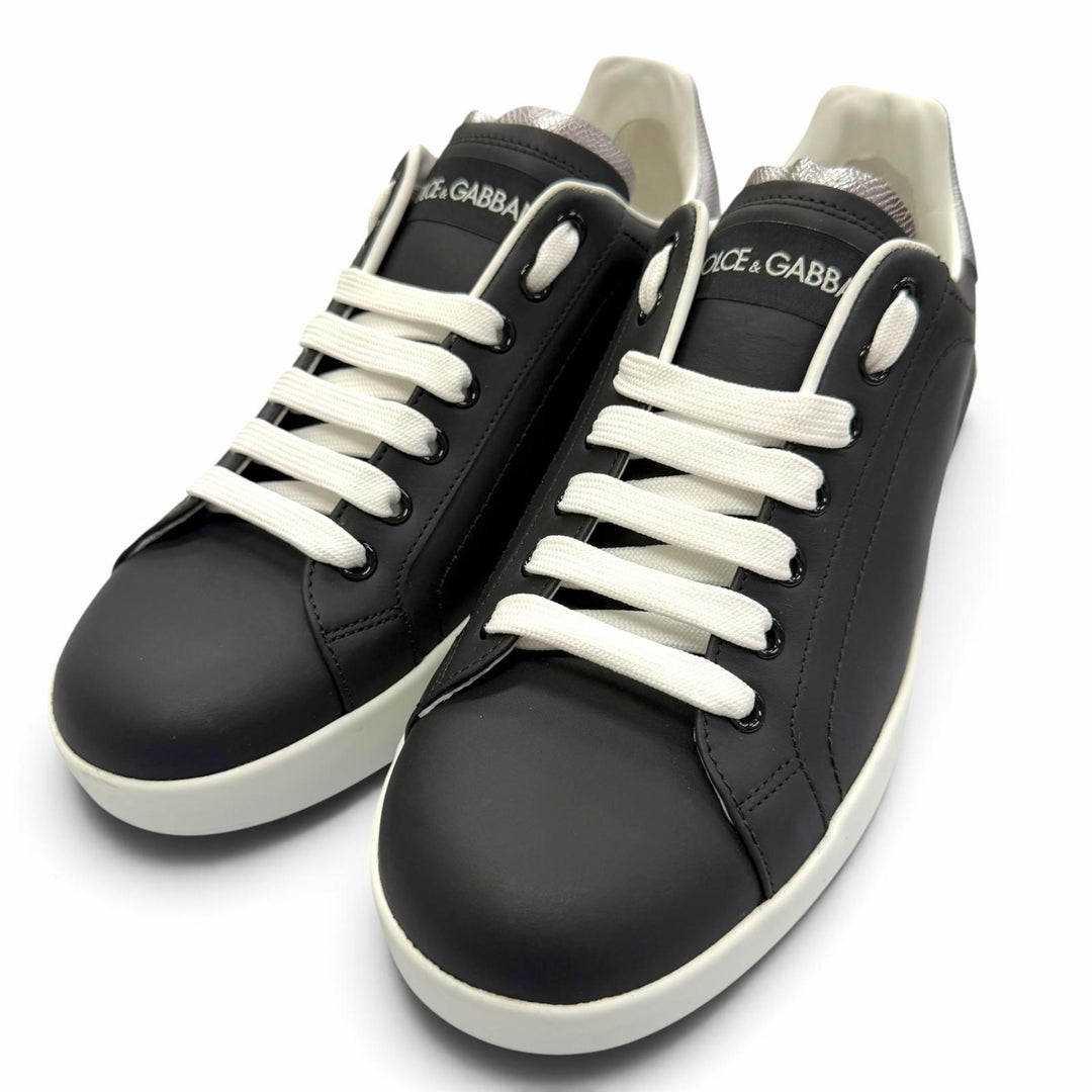 未使用品▼DOLCE&amp;GABBANA ドルチェ＆ガッバーナ レザー レースアップ ローカットスニーカー ブラック シルバー 6 イタリア製 メンズ