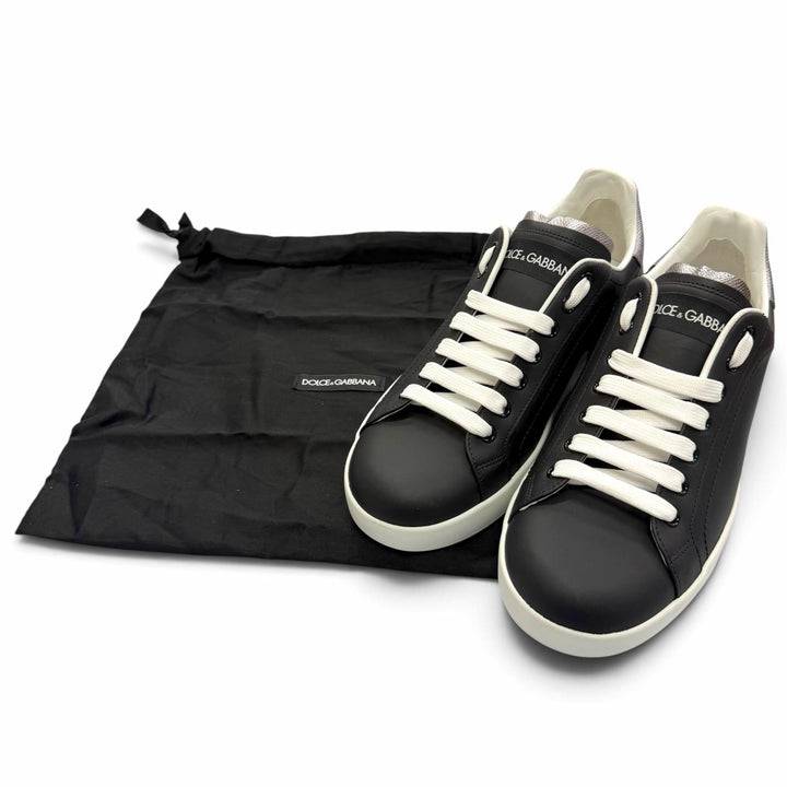 未使用品▼DOLCE&amp;GABBANA ドルチェ＆ガッバーナ レザー レースアップ ローカットスニーカー ブラック シルバー 6 イタリア製 メンズ