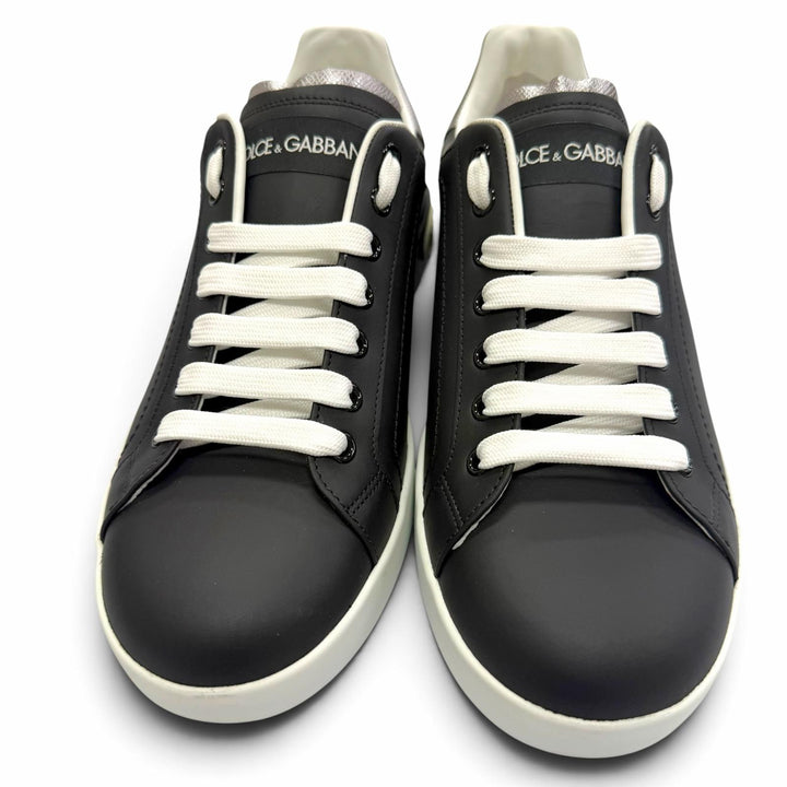 未使用品▼DOLCE&amp;GABBANA ドルチェ＆ガッバーナ レザー レースアップ ローカットスニーカー ブラック シルバー 6 イタリア製 メンズ