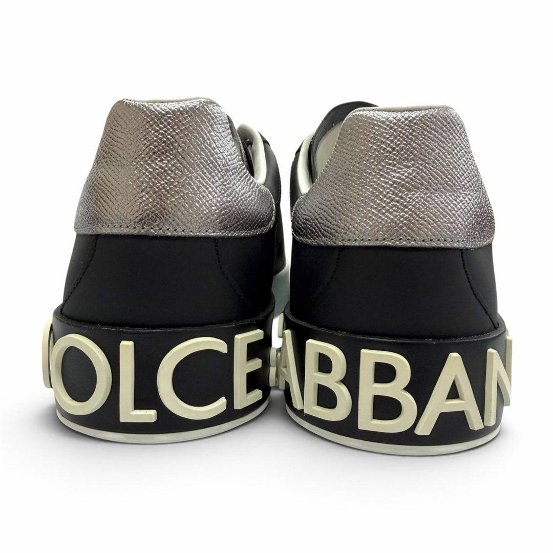 未使用品▼DOLCE&amp;GABBANA ドルチェ＆ガッバーナ レザー レースアップ ローカットスニーカー ブラック シルバー 6 イタリア製 メンズ