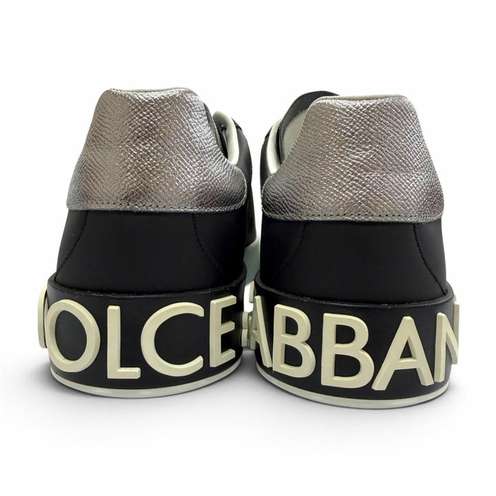 未使用品▼DOLCE&amp;GABBANA ドルチェ＆ガッバーナ レザー レースアップ ローカットスニーカー ブラック シルバー 6 イタリア製 メンズ