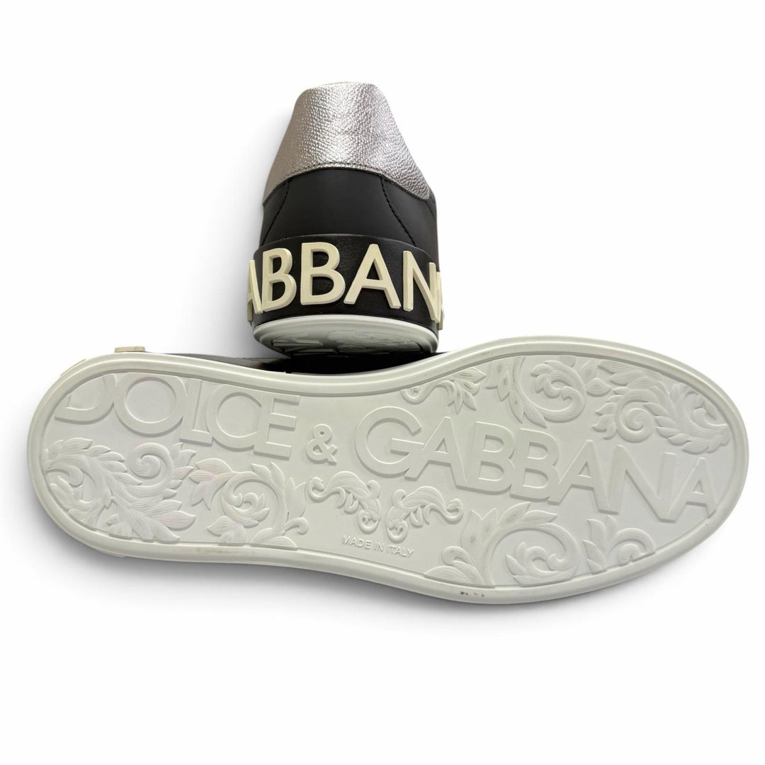 未使用品▼DOLCE&amp;GABBANA ドルチェ＆ガッバーナ レザー レースアップ ローカットスニーカー ブラック シルバー 6 イタリア製 メンズ