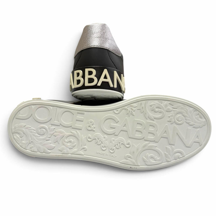 未使用品▼DOLCE&amp;GABBANA ドルチェ＆ガッバーナ レザー レースアップ ローカットスニーカー ブラック シルバー 6 イタリア製 メンズ