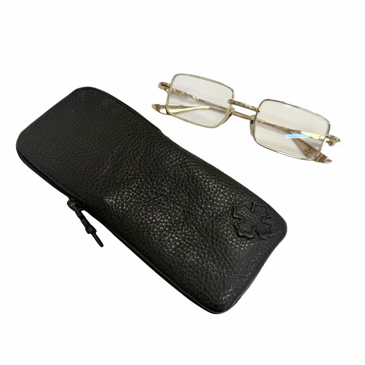 美品□CHROME HEARTS クロムハーツ BUCKLE RIDER SV925使い クロス スクエアフレーム メガネ 眼鏡 アイウェア ゴールド 度無 重量30g