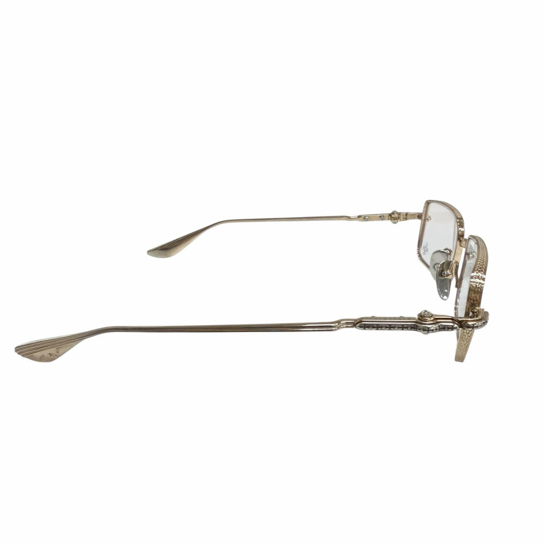 美品□CHROME HEARTS クロムハーツ BUCKLE RIDER SV925使い クロス スクエアフレーム メガネ 眼鏡 アイウェア ゴールド 度無 重量30g