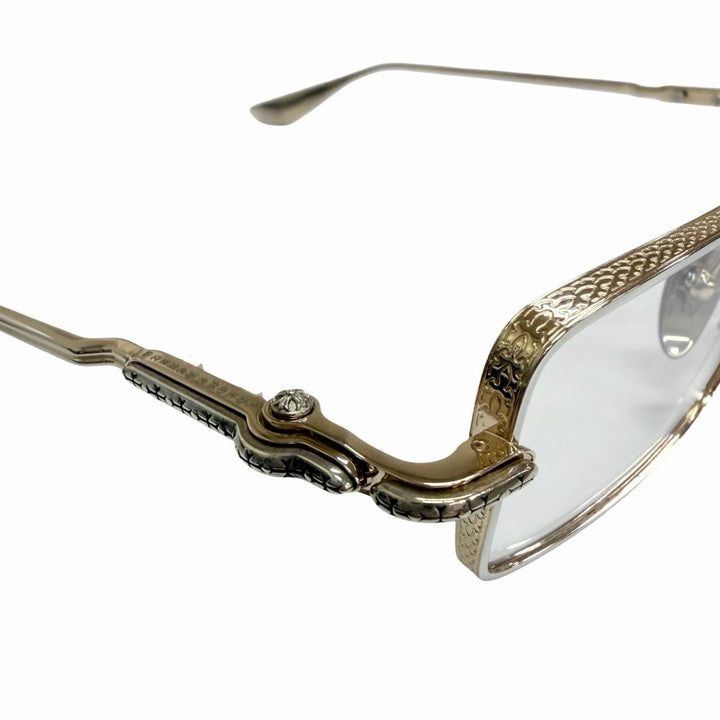 美品□CHROME HEARTS クロムハーツ BUCKLE RIDER SV925使い クロス スクエアフレーム メガネ 眼鏡 アイウェア ゴールド 度無 重量30g