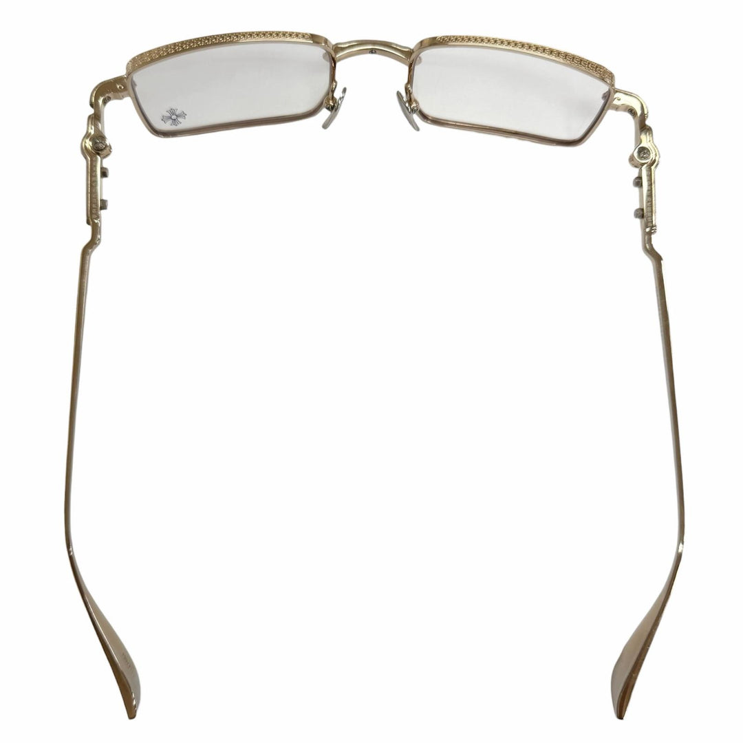 美品□CHROME HEARTS クロムハーツ BUCKLE RIDER SV925使い クロス スクエアフレーム メガネ 眼鏡 アイウェア ゴールド 度無 重量30g