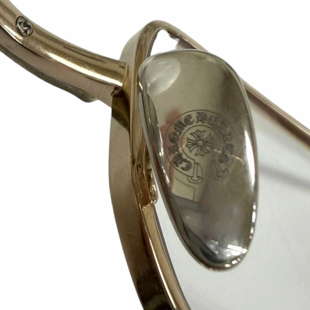美品□CHROME HEARTS クロムハーツ BUCKLE RIDER SV925使い クロス スクエアフレーム メガネ 眼鏡 アイウェア ゴールド 度無 重量30g