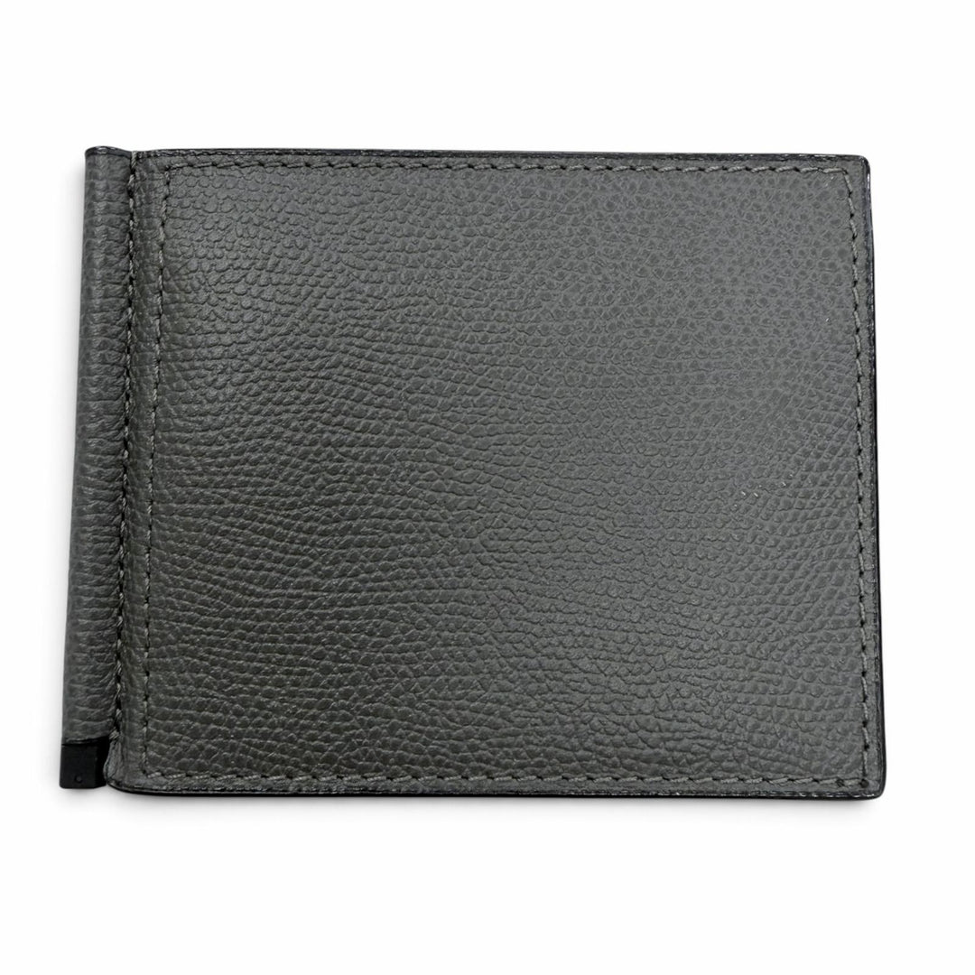 極美品▼Valextra ヴァレクストラ SGSR0080028 レザー マネークリップ 札入れ カードケース 二つ折り財布 グレー イタリア製 メンズ 箱付