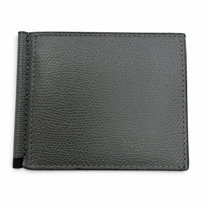 極美品▼Valextra ヴァレクストラ SGSR0080028 レザー マネークリップ 札入れ カードケース 二つ折り財布 グレー イタリア製 メンズ 箱付
