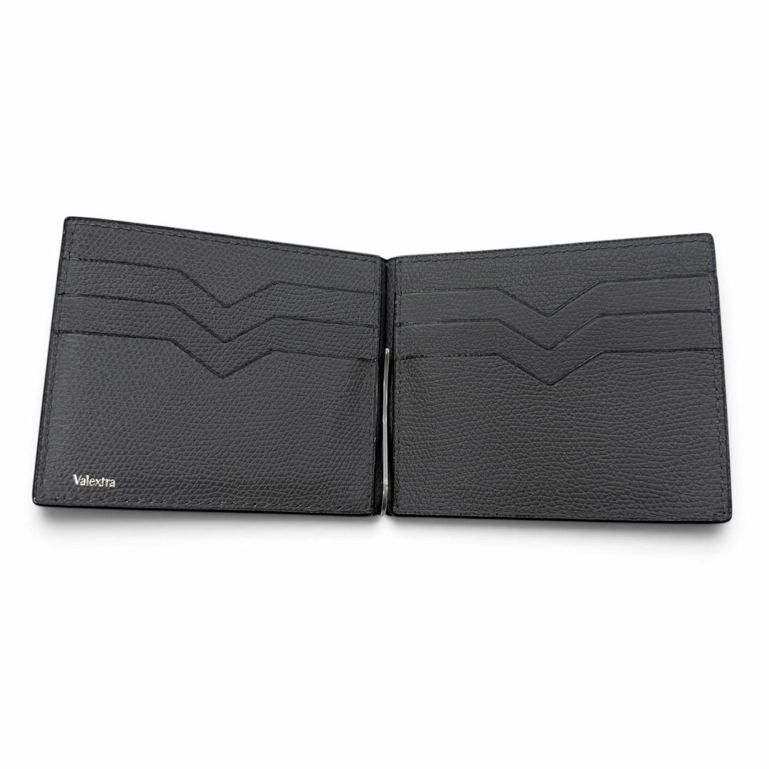 極美品▼Valextra ヴァレクストラ SGSR0080028 レザー マネークリップ 札入れ カードケース 二つ折り財布 グレー イタリア製 メンズ 箱付