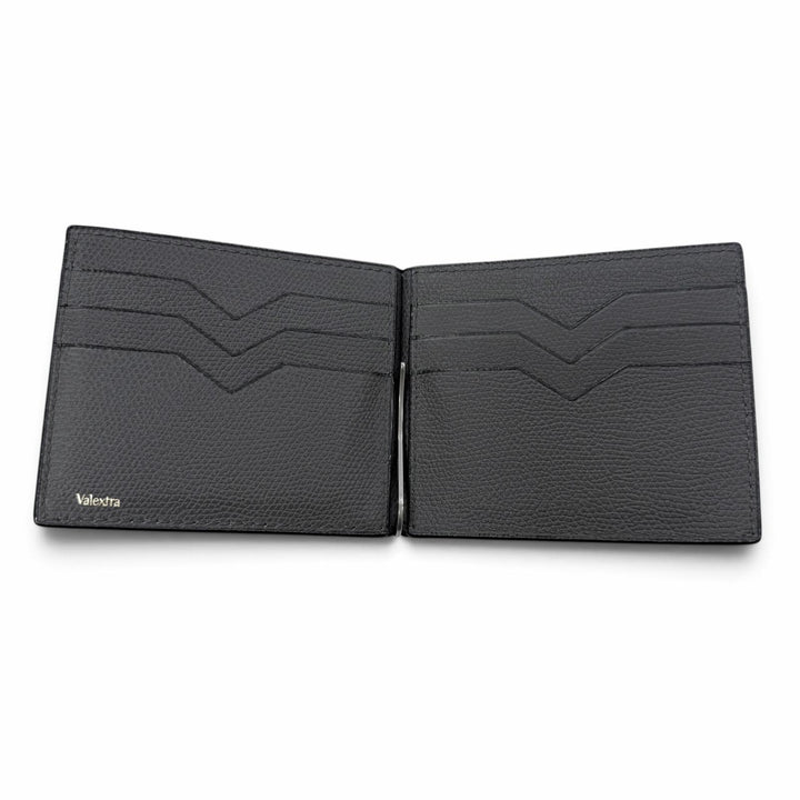 極美品▼Valextra ヴァレクストラ SGSR0080028 レザー マネークリップ 札入れ カードケース 二つ折り財布 グレー イタリア製 メンズ 箱付