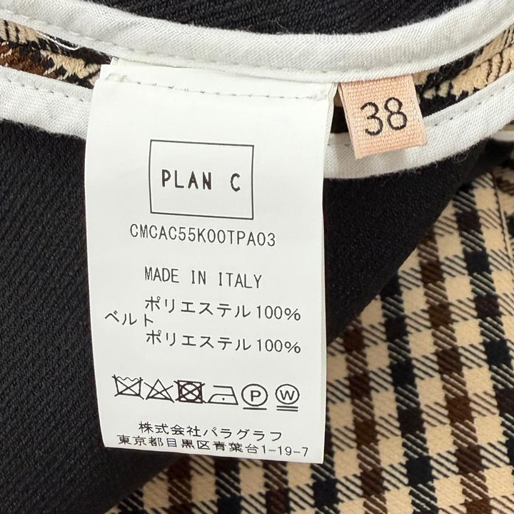 極美品★Plan C プランシー CMCAC55K00TPA03/PNCAB56AZ8TPA3 チェック ベルト付 スーツ セットアップ ベージュ ブラウン 38 40 正規品