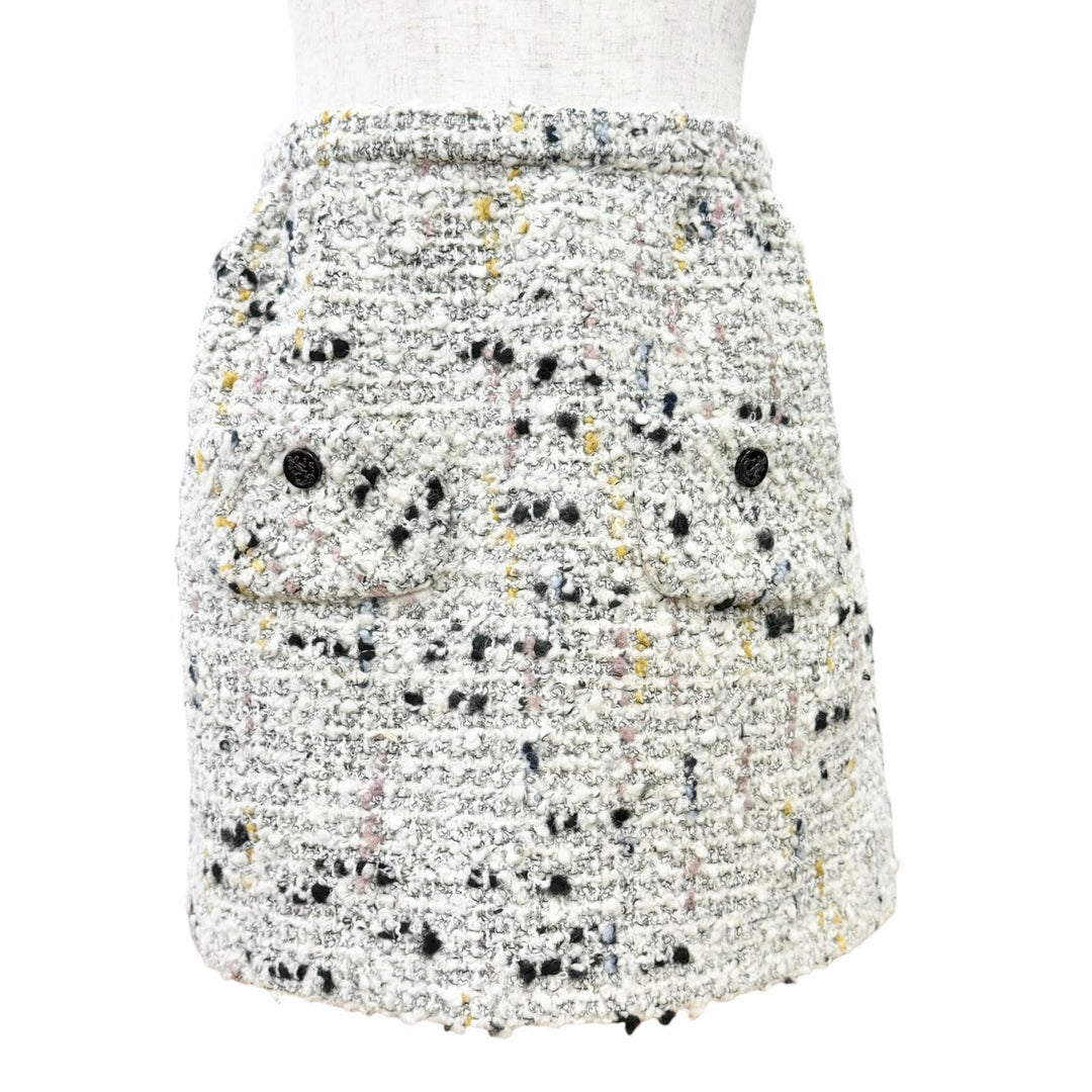 未使用品△LOUIS VUITTON ルイヴィトン 24AW ウール アルパカ アンカーボタン ミニ ツイードスカート ホワイト系 マルチカラー 40 正規品