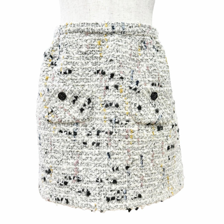未使用品△LOUIS VUITTON ルイヴィトン 24AW ウール アルパカ アンカーボタン ミニ ツイードスカート ホワイト系 マルチカラー 40 正規品
