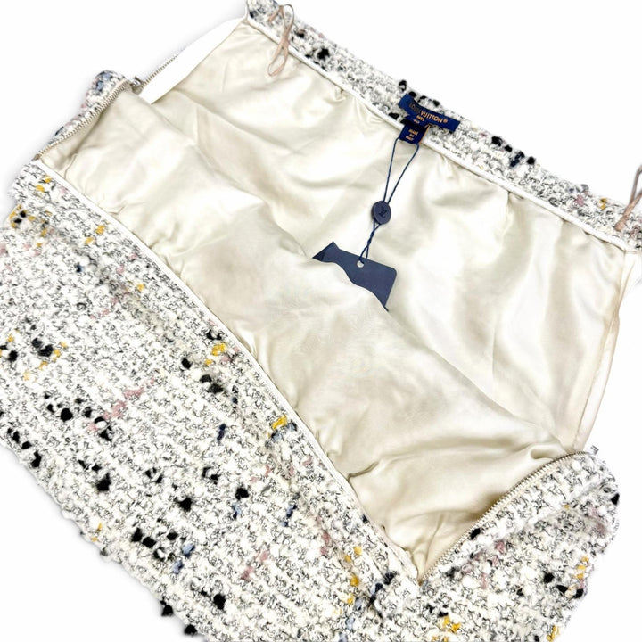 未使用品△LOUIS VUITTON ルイヴィトン 24AW ウール アルパカ アンカーボタン ミニ ツイードスカート ホワイト系 マルチカラー 40 正規品