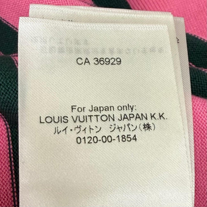 未使用品★LOUIS VUITTON ルイヴィトン 24AW LVレザーパッチ ボーダー コットン 半袖Ｔシャツ ピンク グリーン M イタリア製 正規品